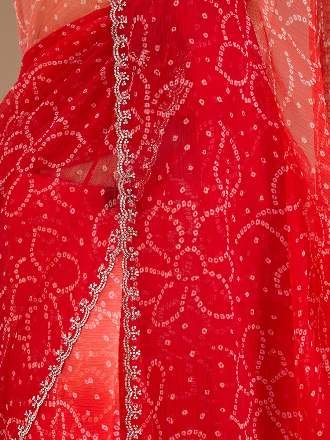 Orange Stonework (Silver) Chiffon Saree