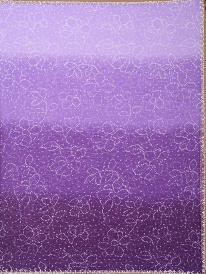 Purple Chiffon Bandhej Silver Stonework Saree With Matching Blouse Piece