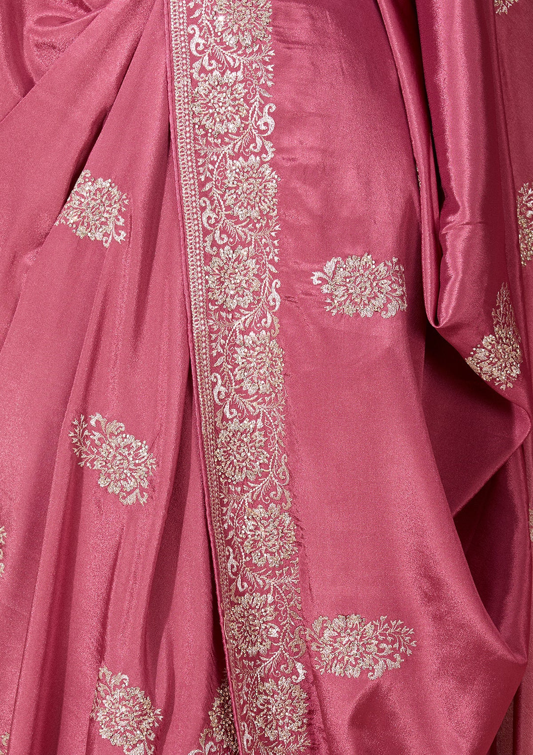 Onion Pink Zariwork (Gold) Crepe Saree With Matching Blouse Piece