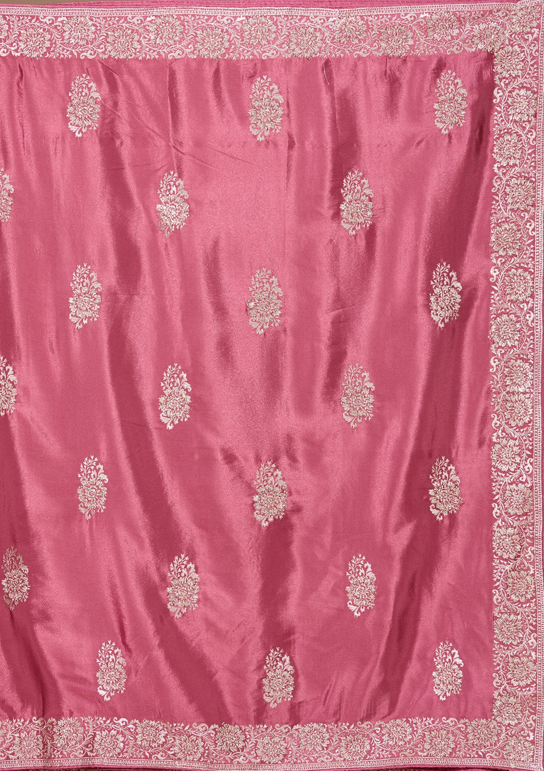 Onion Pink Zariwork (Gold) Crepe Saree With Matching Blouse Piece