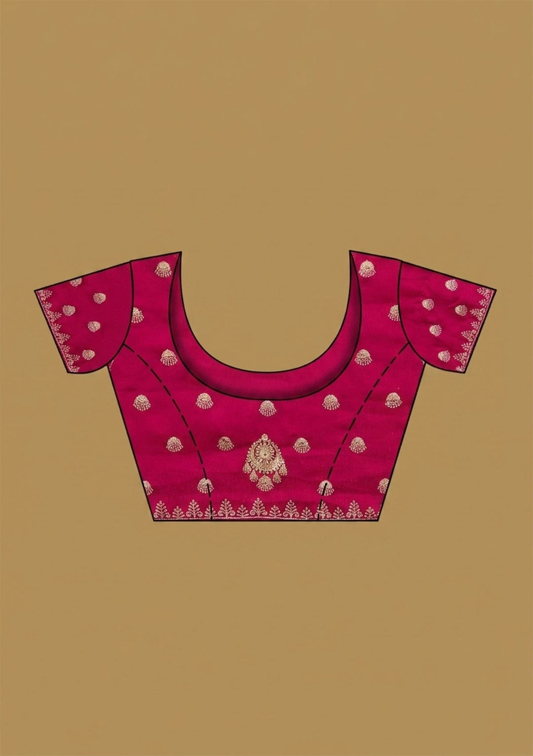 Rani Pink Satin Gold Zariwork Saree With Matching Blouse Piece
