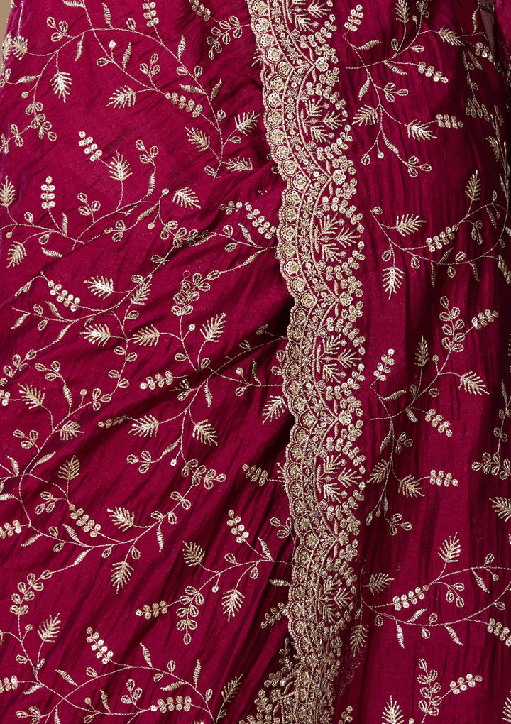 Magenta Pink Soft Raw Silk Sequins Saree With Matching Blouse Piece