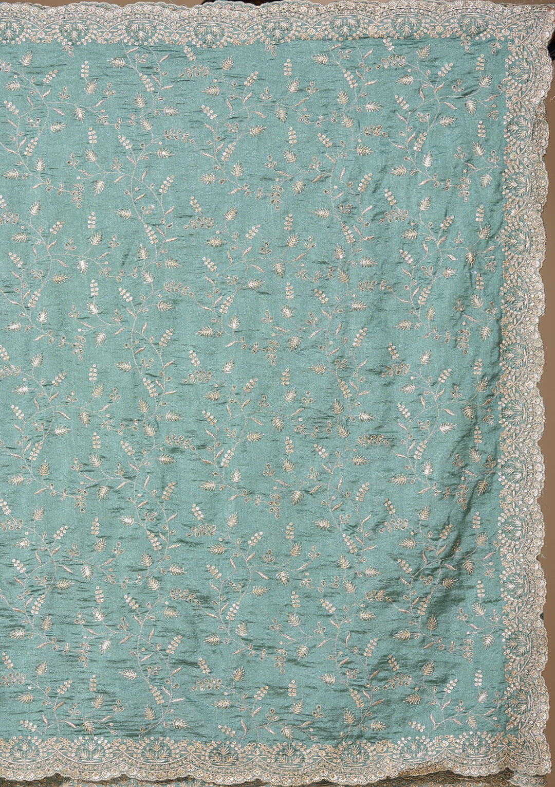 Sea Green Soft Raw Silk Sequins Saree With Matching Blouse Piece