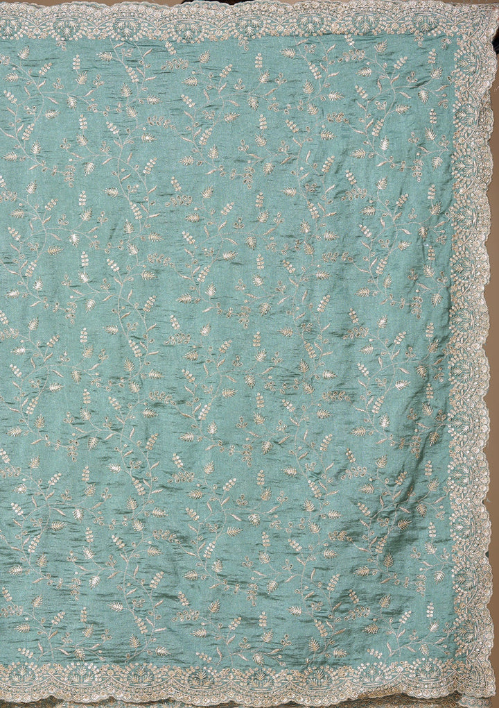 Sea Green Soft Raw Silk Sequins Saree With Matching Blouse Piece