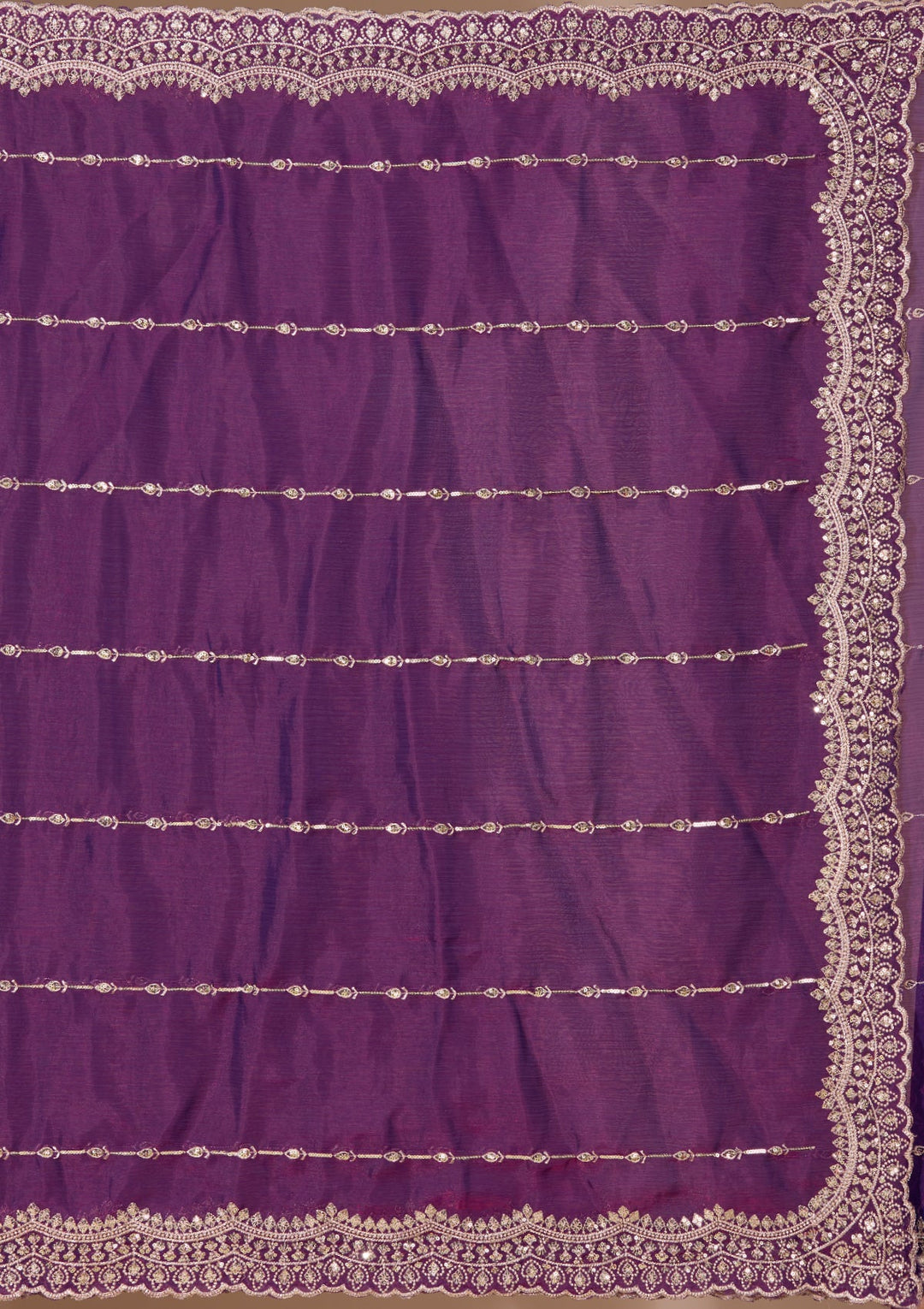Purple Zariwork (Gold) Tissue Saree With Matching Blouse Piece