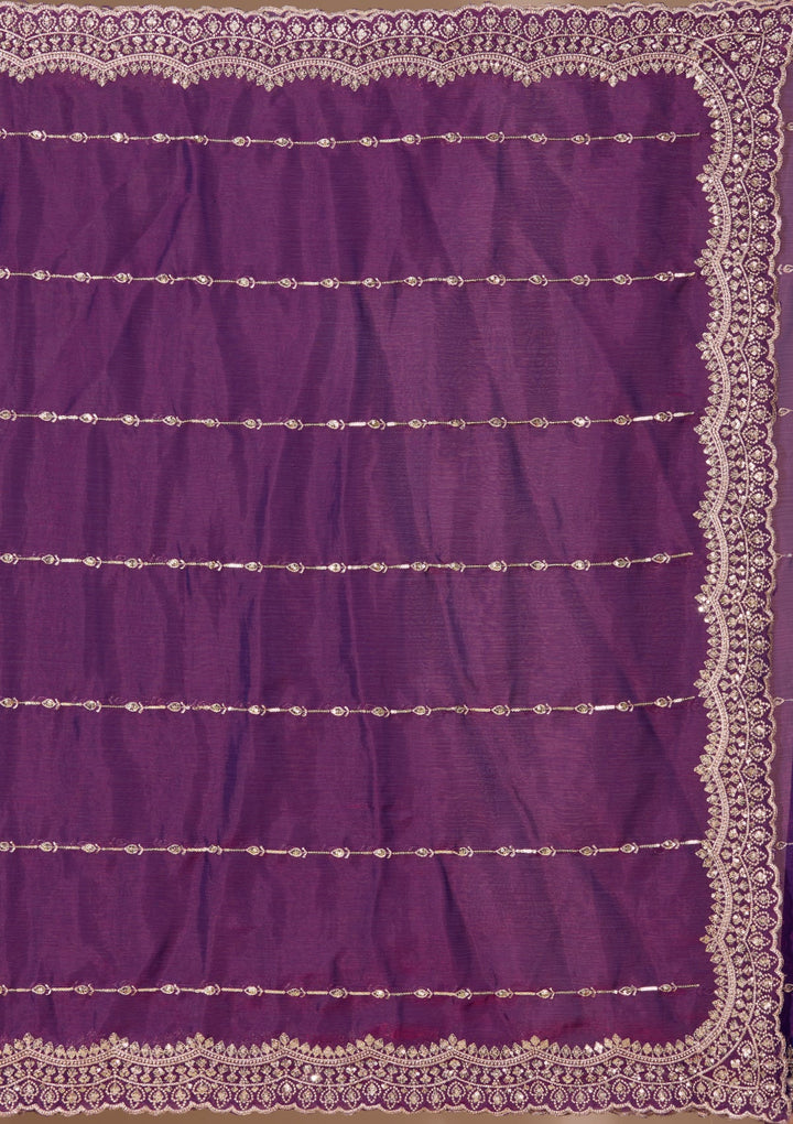 Purple Zariwork (Gold) Tissue Saree With Matching Blouse Piece