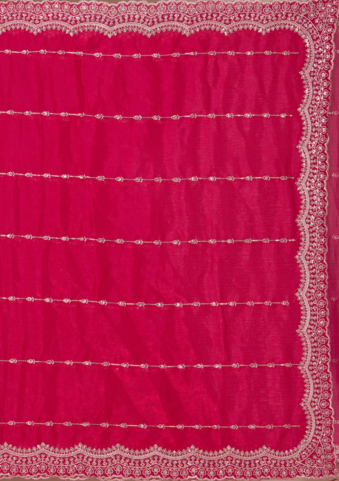 Rani Pink Zariwork (Gold) Tissue Saree With Matching Blouse Piece
