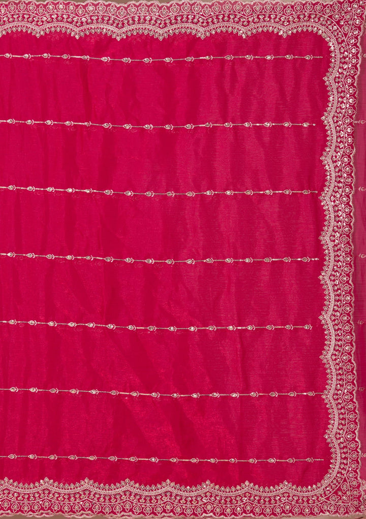 Rani Pink Zariwork (Gold) Tissue Saree With Matching Blouse Piece