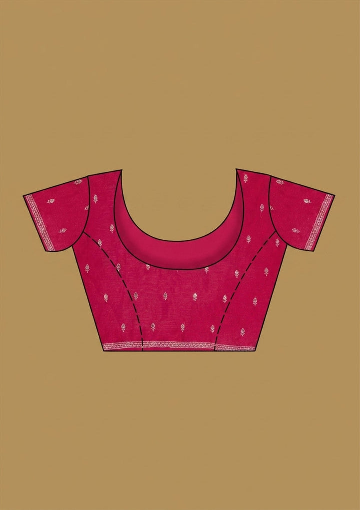 Rani Pink Zariwork (Gold) Tissue Saree With Matching Blouse Piece