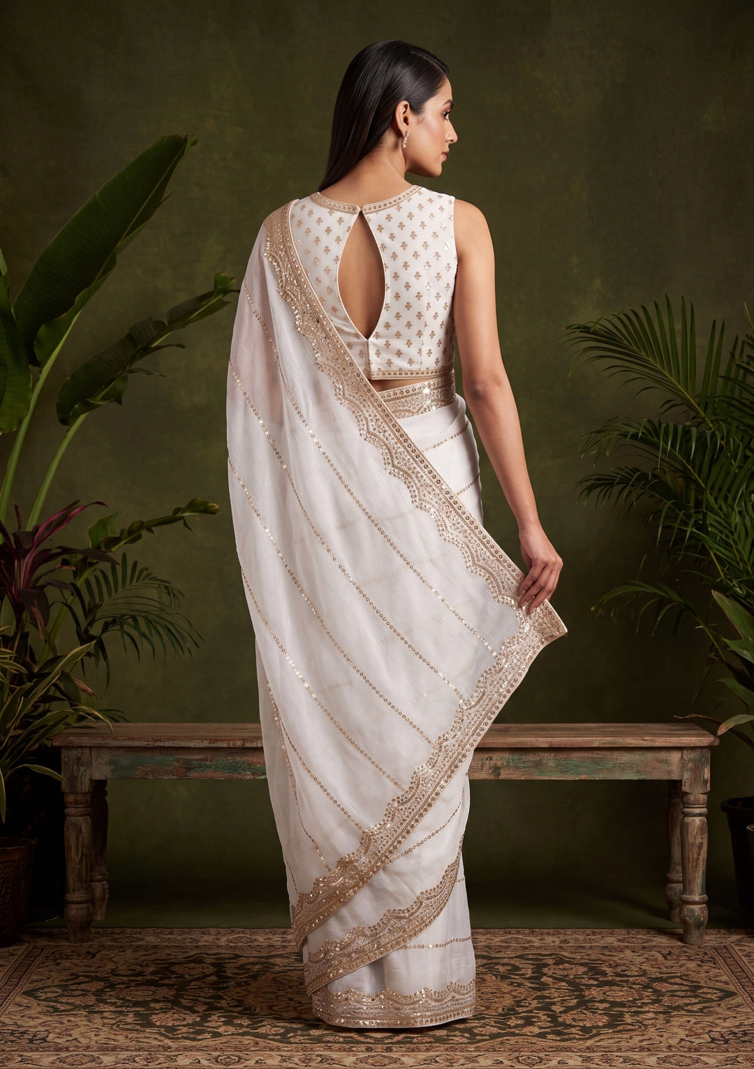 Off White Tissue Gold Zariwork Saree With Matching Blouse Piece