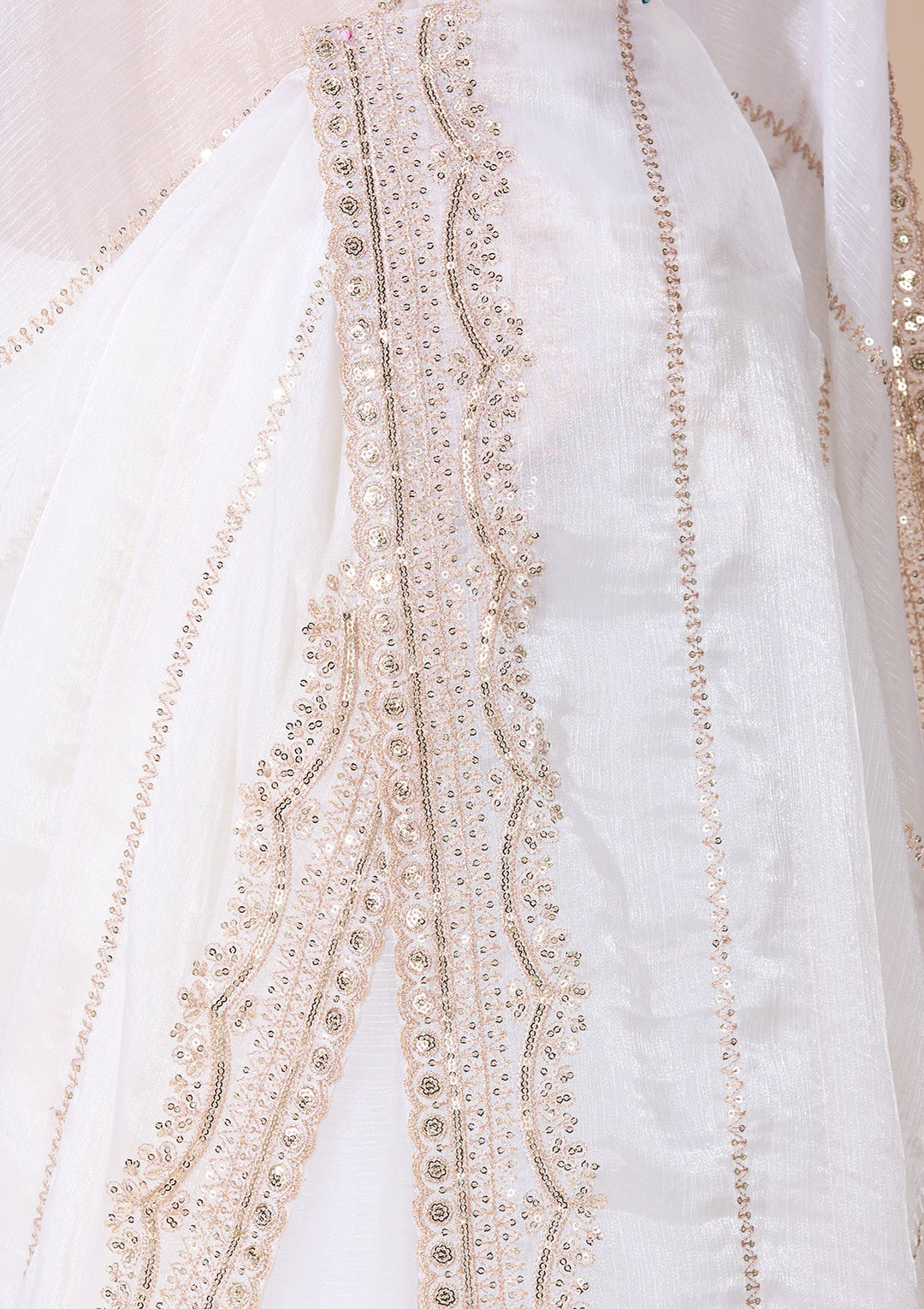 Off White Tissue Gold Zariwork Saree With Matching Blouse Piece
