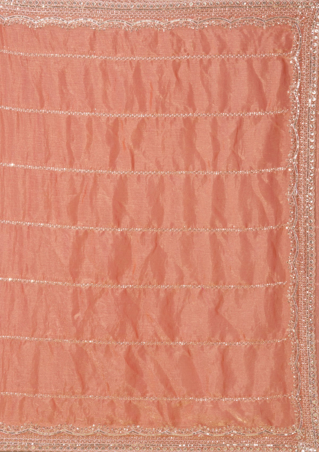 Peach Zariwork (Gold) Tissue Saree With Matching Blouse Piece