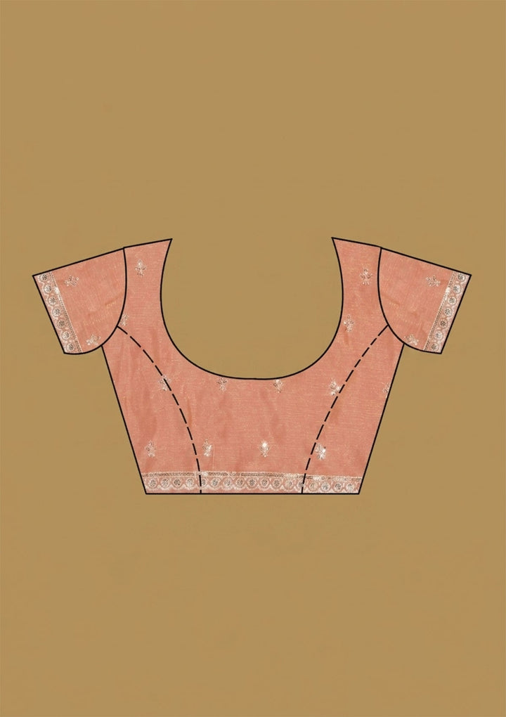 Peach Zariwork (Gold) Tissue Saree With Matching Blouse Piece