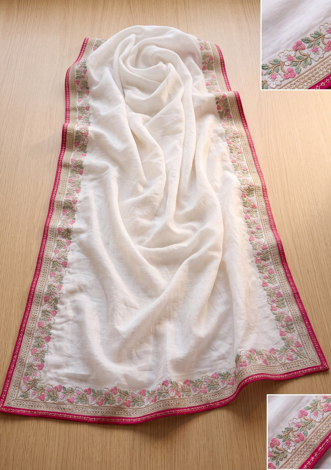 Off White Threadwork Tissue Saree With Matching Blouse Piece