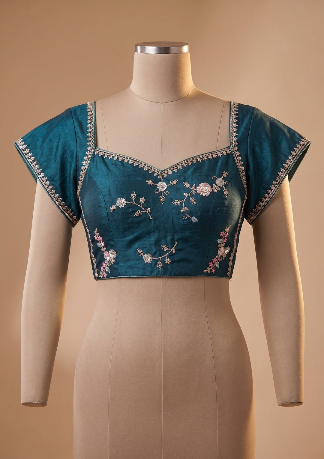Blue Sequins Crepe Saree With Matching Blouse Piece