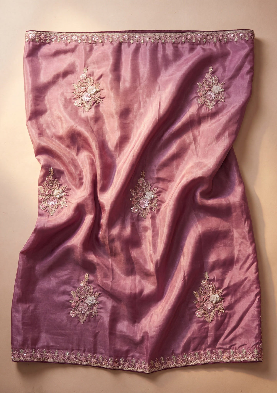 Dark Lavender Crepe Threadwork Saree With Matching Blouse Piece