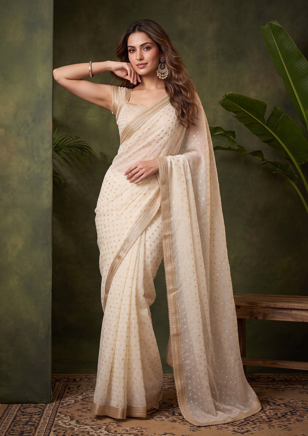 Lavender Zariwork (Gold) Chanderi Saree With Matching Blouse Piece