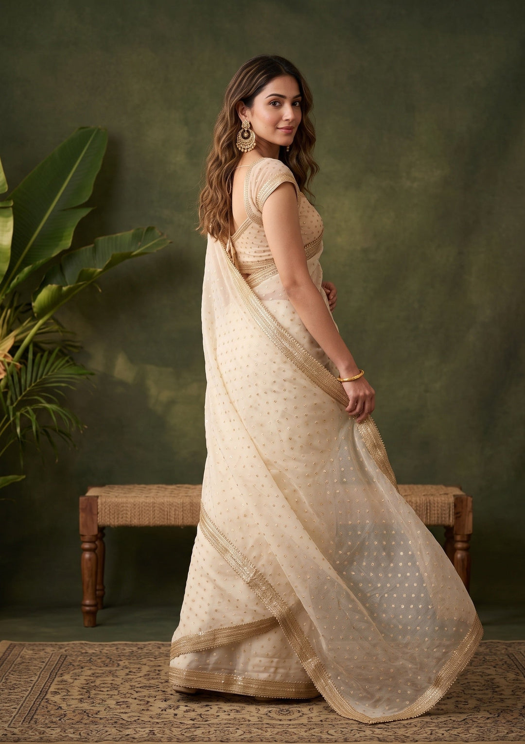Lavender Zariwork (Gold) Chanderi Saree With Matching Blouse Piece