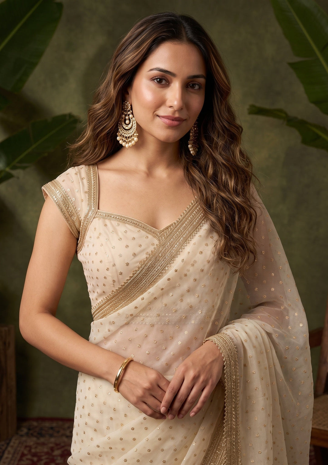 Lavender Zariwork (Gold) Chanderi Saree With Matching Blouse Piece