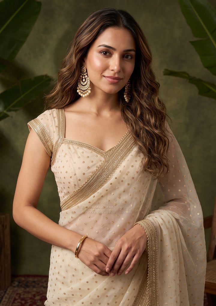Lavender Zariwork (Gold) Chanderi Saree With Matching Blouse Piece