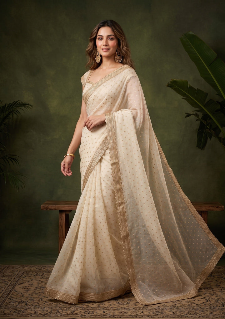 Lavender Zariwork (Gold) Chanderi Saree With Matching Blouse Piece