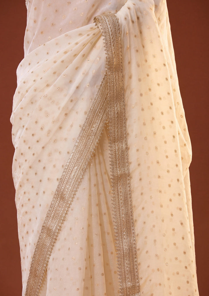 Lavender Zariwork (Gold) Chanderi Saree With Matching Blouse Piece