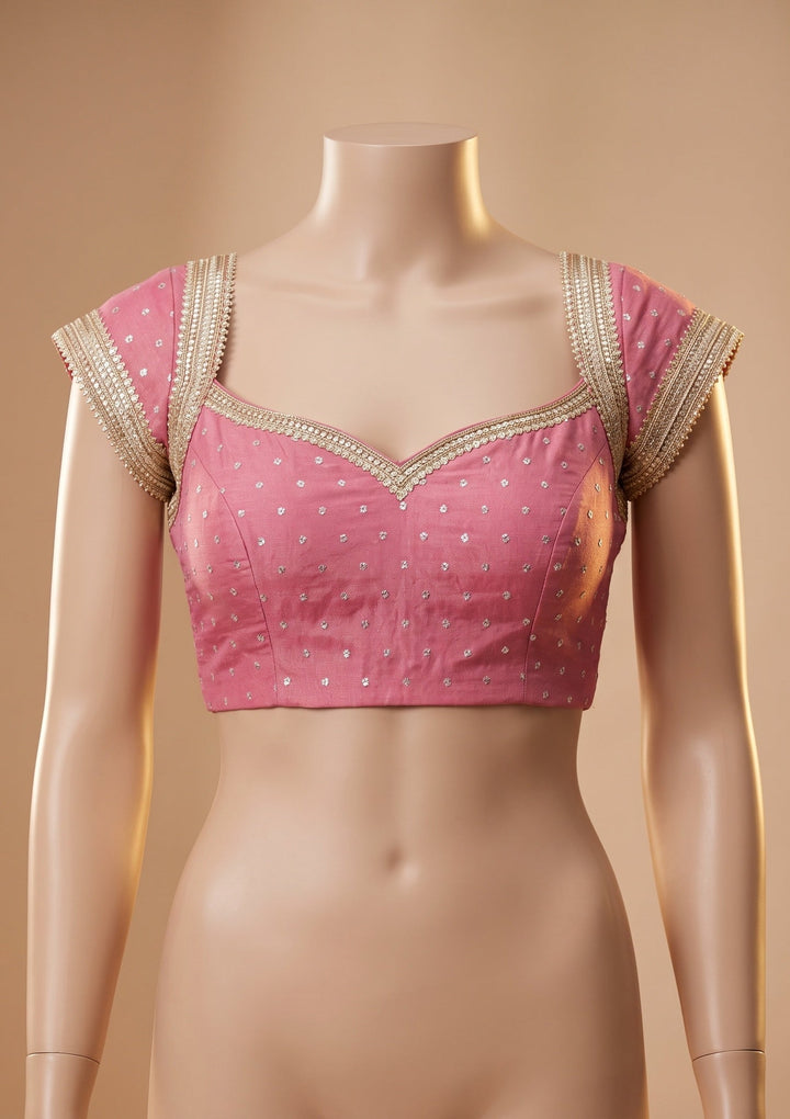 Onion Pink Chanderi Gold Zariwork Saree With Matching Blouse Piece