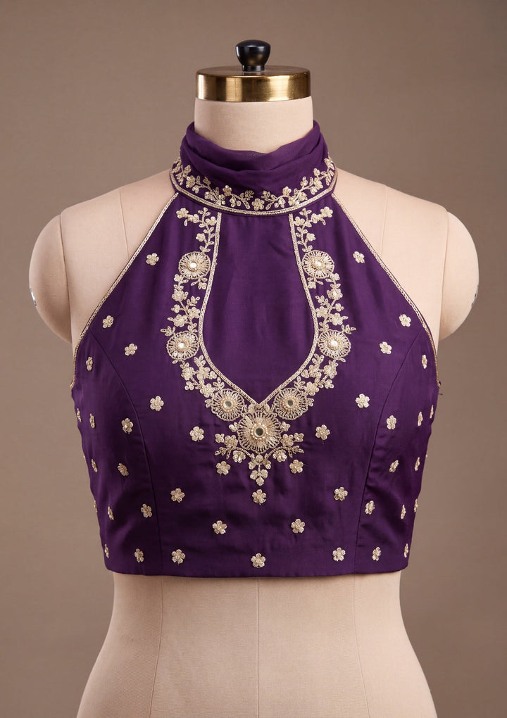 Purple Satin Cording Saree With Matching Blouse Piece