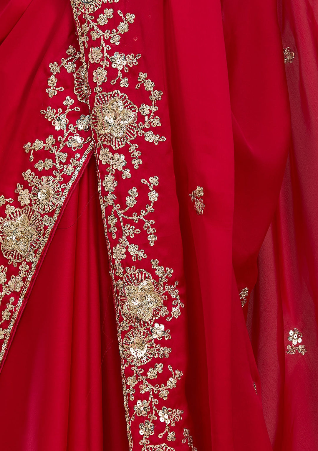 Rani Pink Satin Cording Saree With Matching Blouse Piece