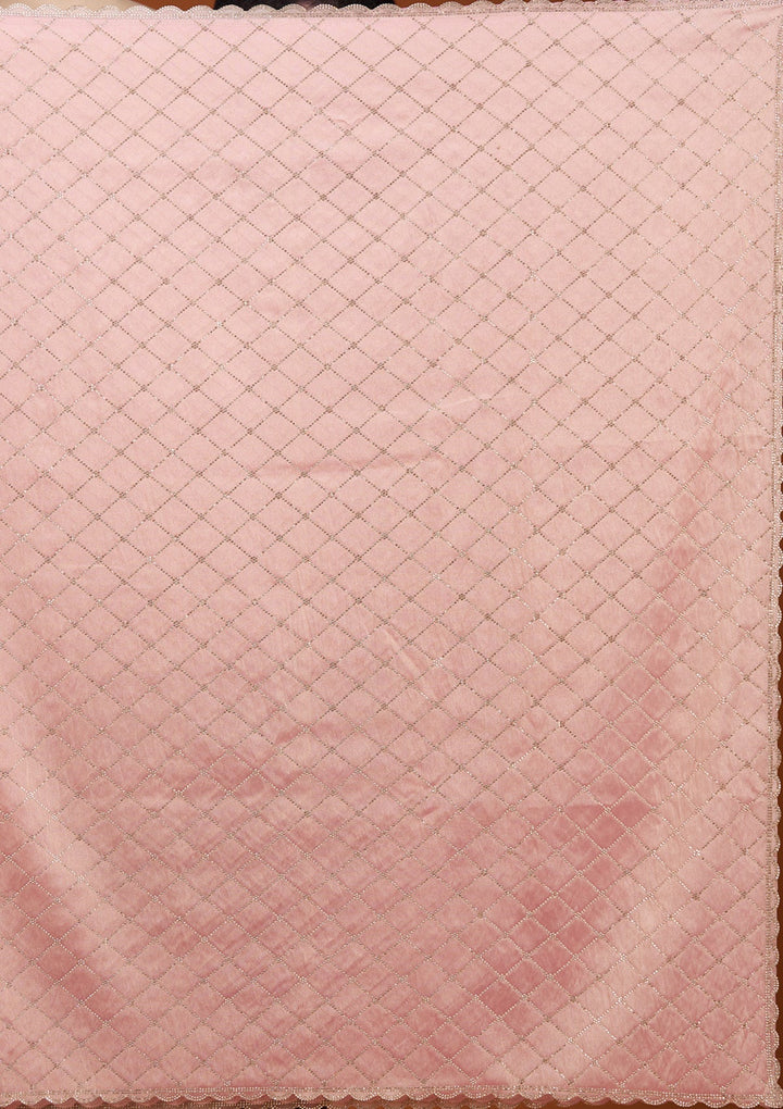 Baby Pink Tissue Gold Stonework Saree With Matching Blouse Piece