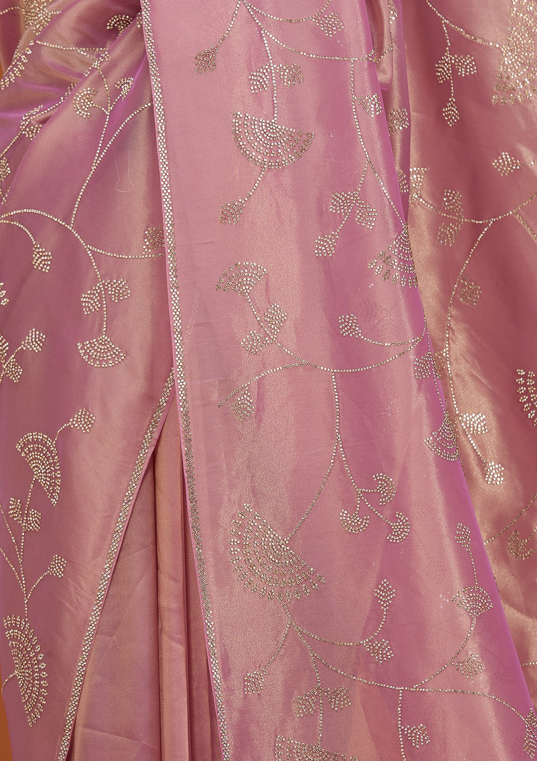 Onion Pink Tissue Gold Stonework Saree With Matching Blouse Piece