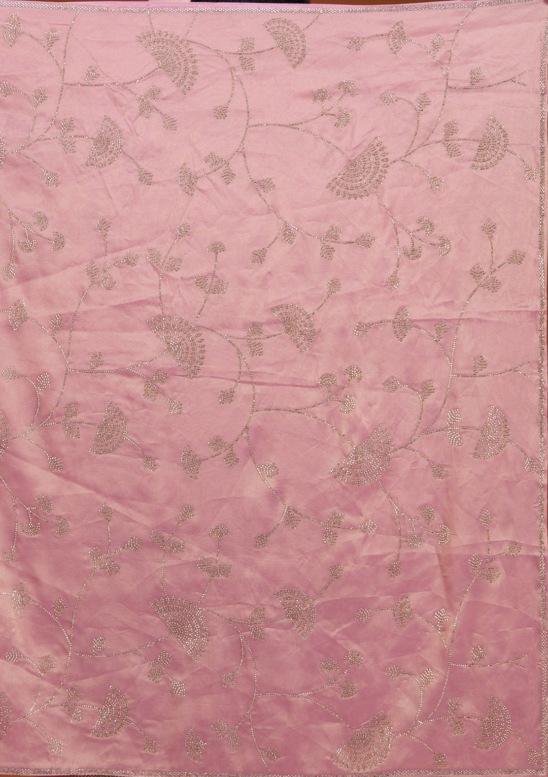Onion Pink Tissue Gold Stonework Saree With Matching Blouse Piece