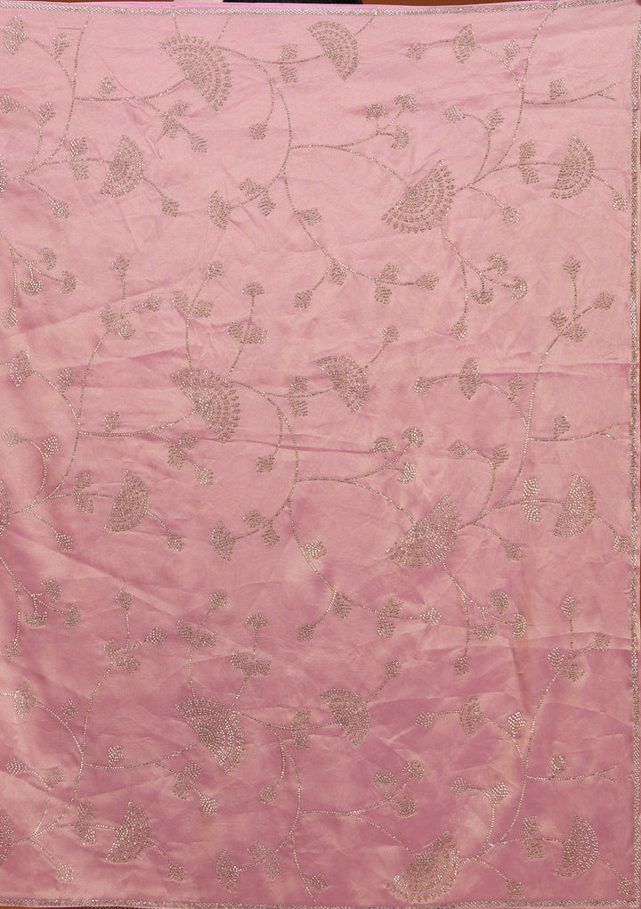 Onion Pink Tissue Gold Stonework Saree With Matching Blouse Piece