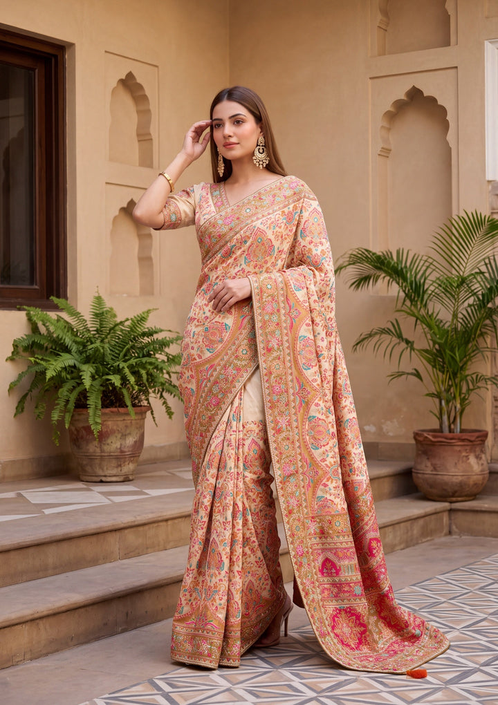 Multi Satin Abstract Geometric Sequins Saree With Matching Blouse Piece