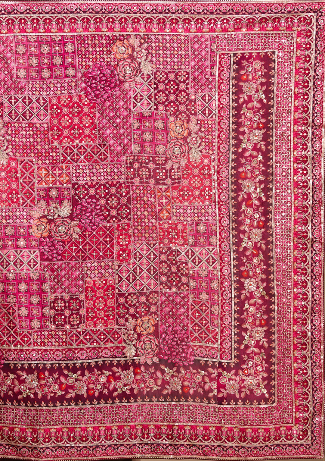 Pink Satin Abstract Geometric Sequins Saree With Matching Blouse Piece
