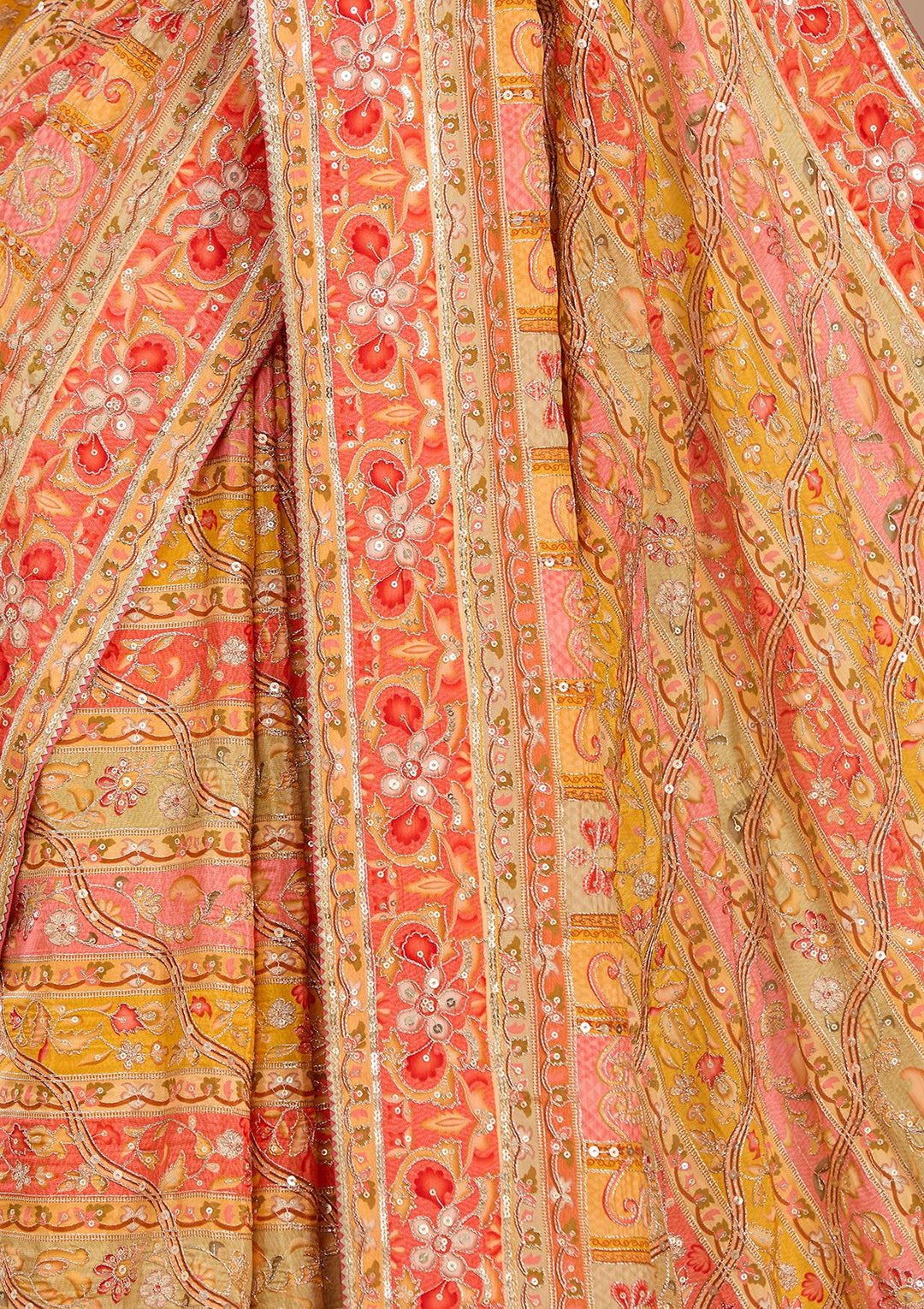 Yellow Satin Abstract Geometric Sequins Saree With Matching Blouse Piece