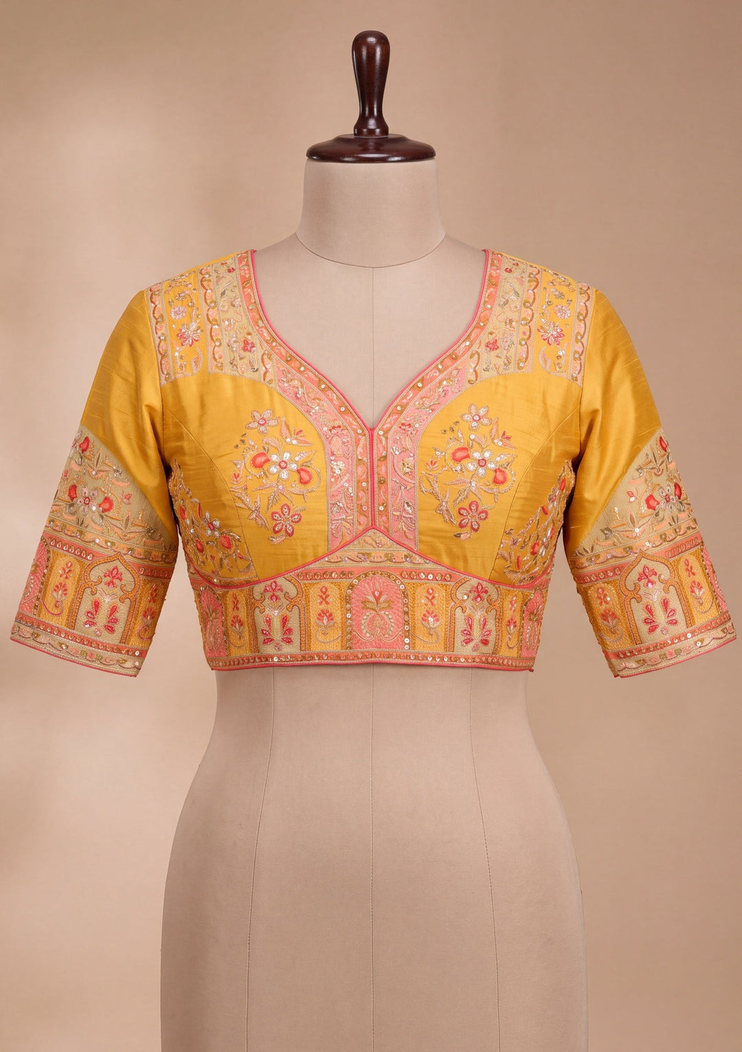 Yellow Satin Abstract Geometric Sequins Saree With Matching Blouse Piece