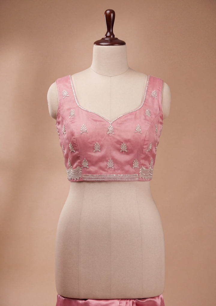 Onion Pink Tissue  Sequins Saree With Matching Blouse Piece