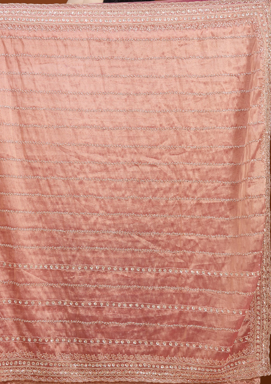 Onion Pink Crepe Sequins Saree With Matching Blouse Piece