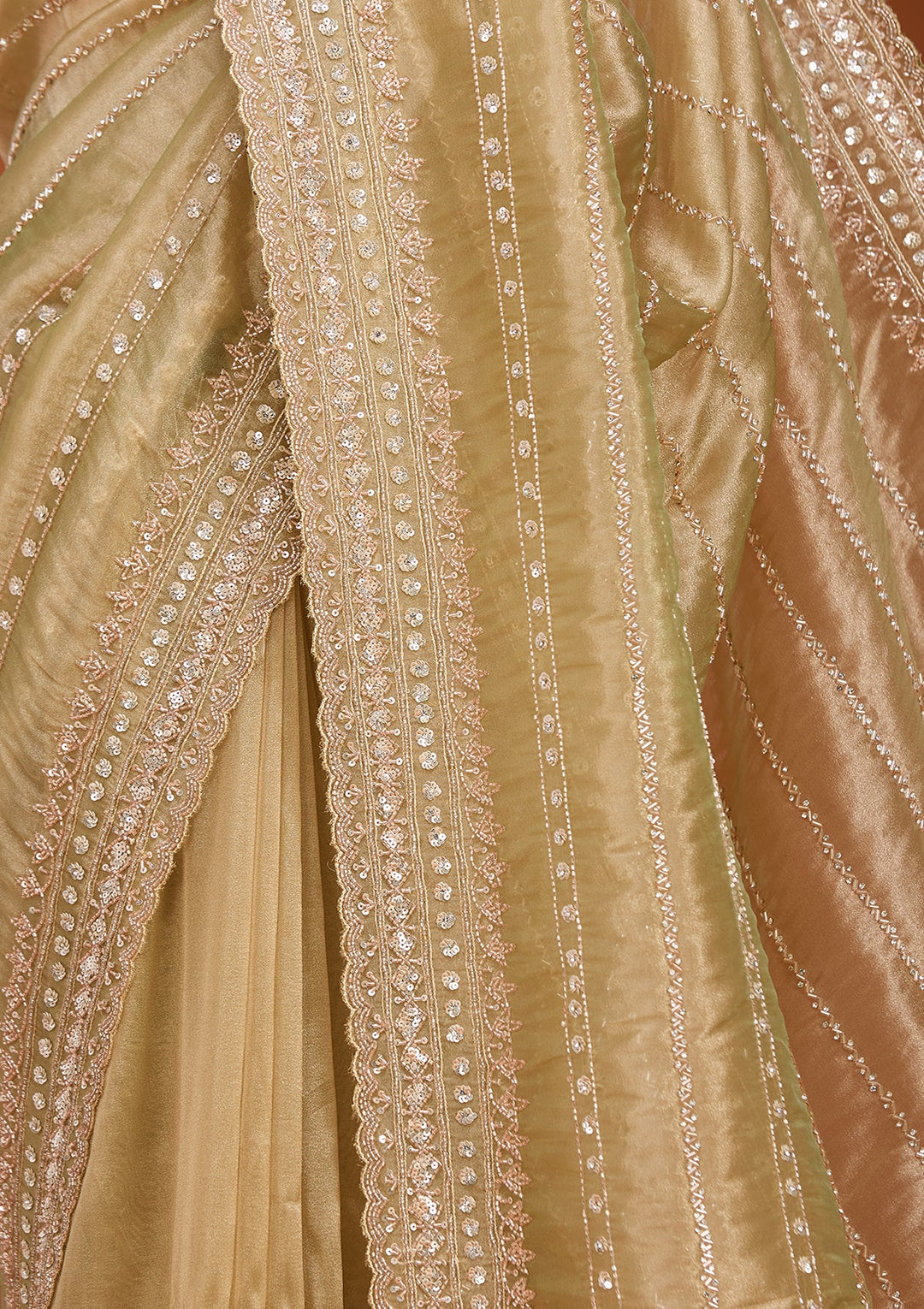 Pista Green Crepe Sequins Saree With Matching Blouse Piece
