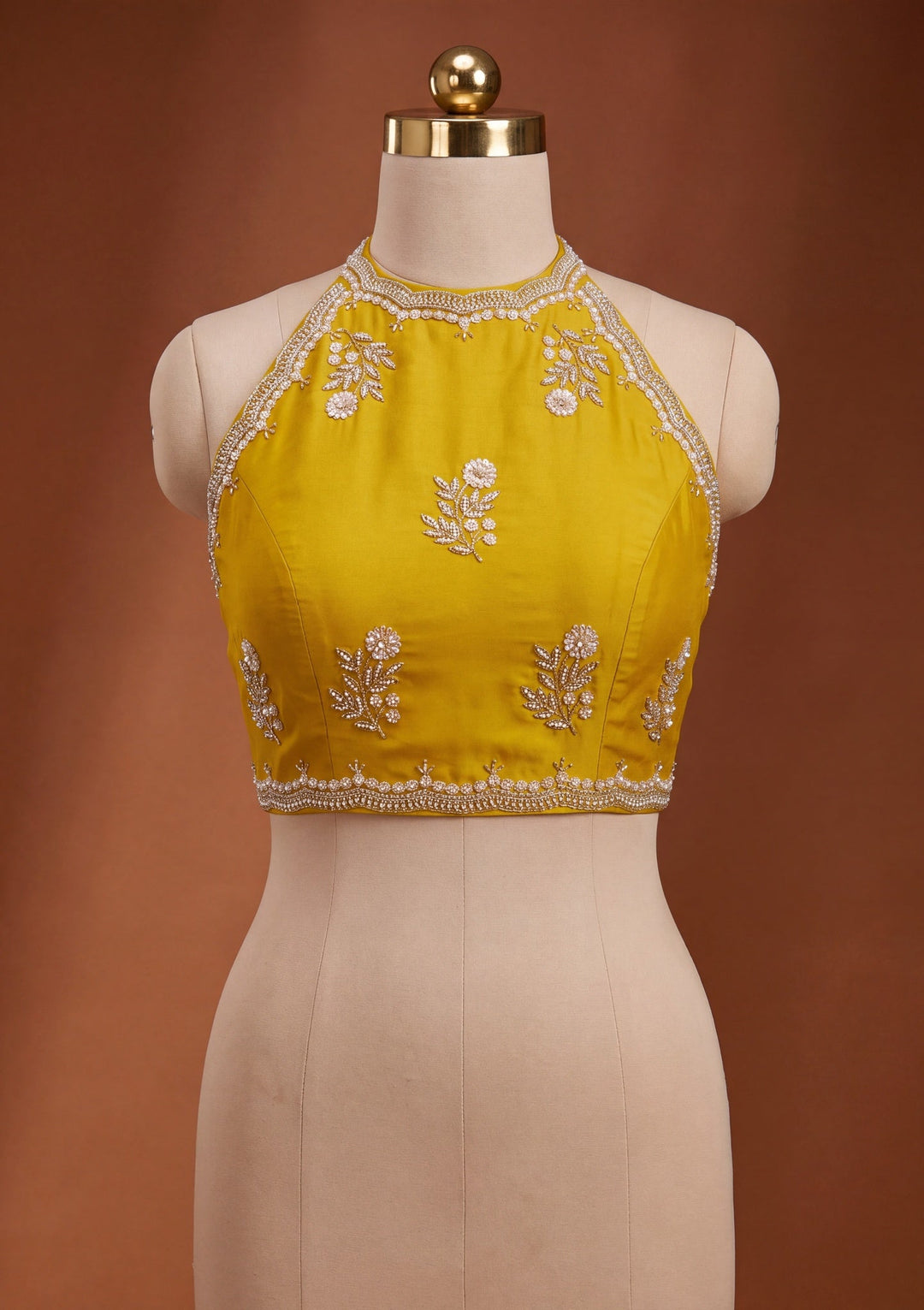 Mustard Yellow Crepe Sequins Saree With Matching Blouse Piece