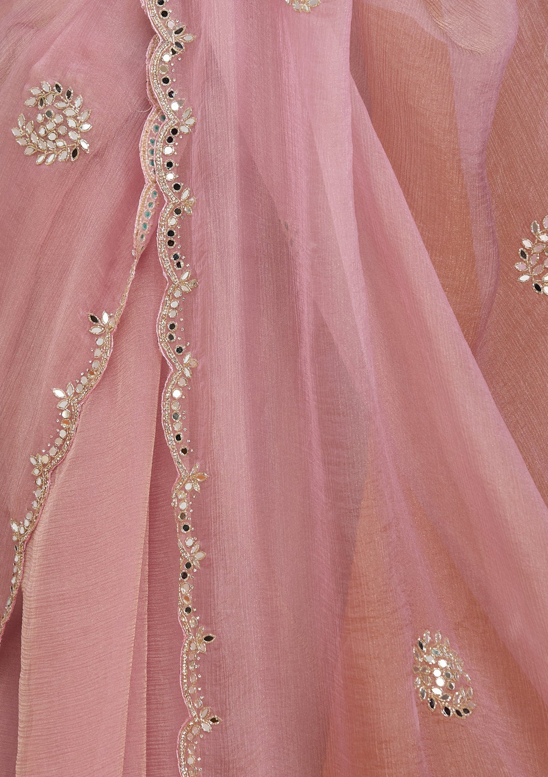 Pink Tissue Mirrorwork Saree With Matching Blouse Piece