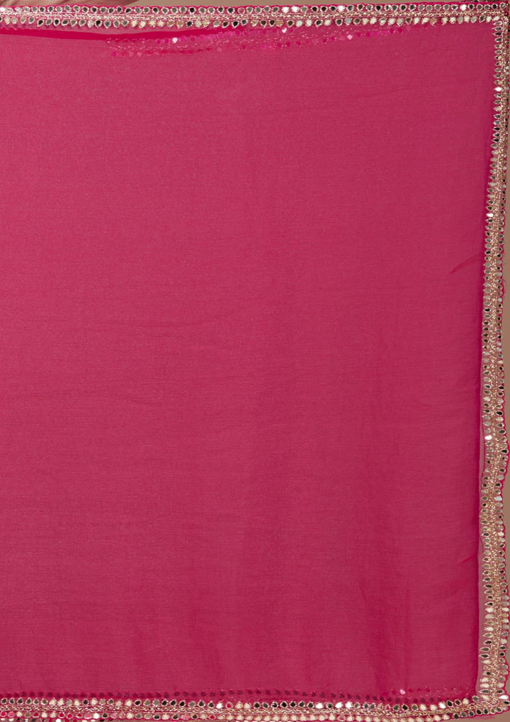 Rani Pink Georgette  Mirrorwork Saree With Matching Blouse Piece