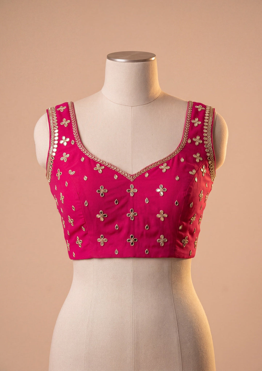 Rani Pink Georgette  Mirrorwork Saree With Matching Blouse Piece