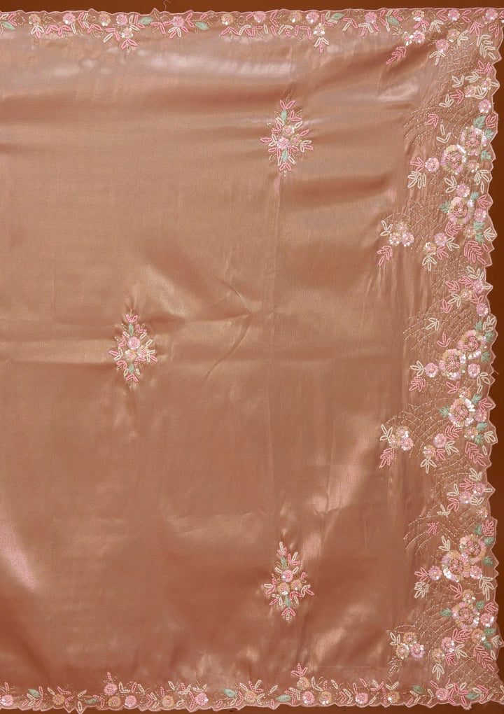 Baby Pink Tissue Aariwork Saree With Matching Blouse Piece