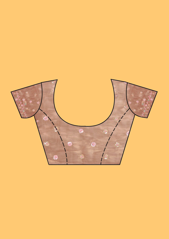 Baby Pink Tissue Aariwork Saree With Matching Blouse Piece
