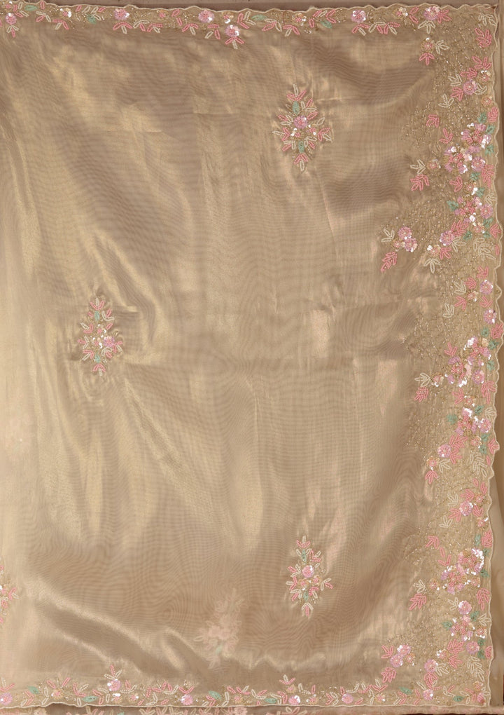 Off White Tissue Aariwork Saree With Matching Blouse Piece
