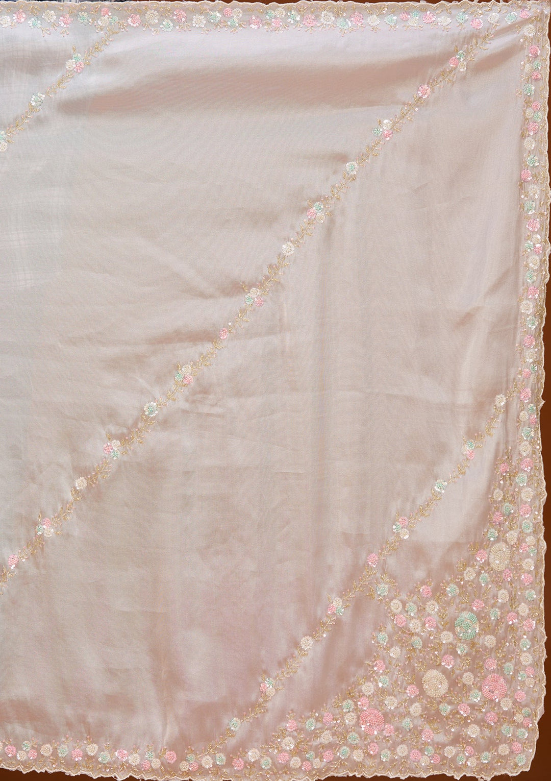 Off White Tissue Sequins Saree With Matching Blouse Piece