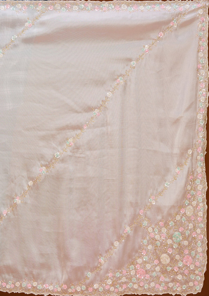 Off White Tissue Sequins Saree With Matching Blouse Piece