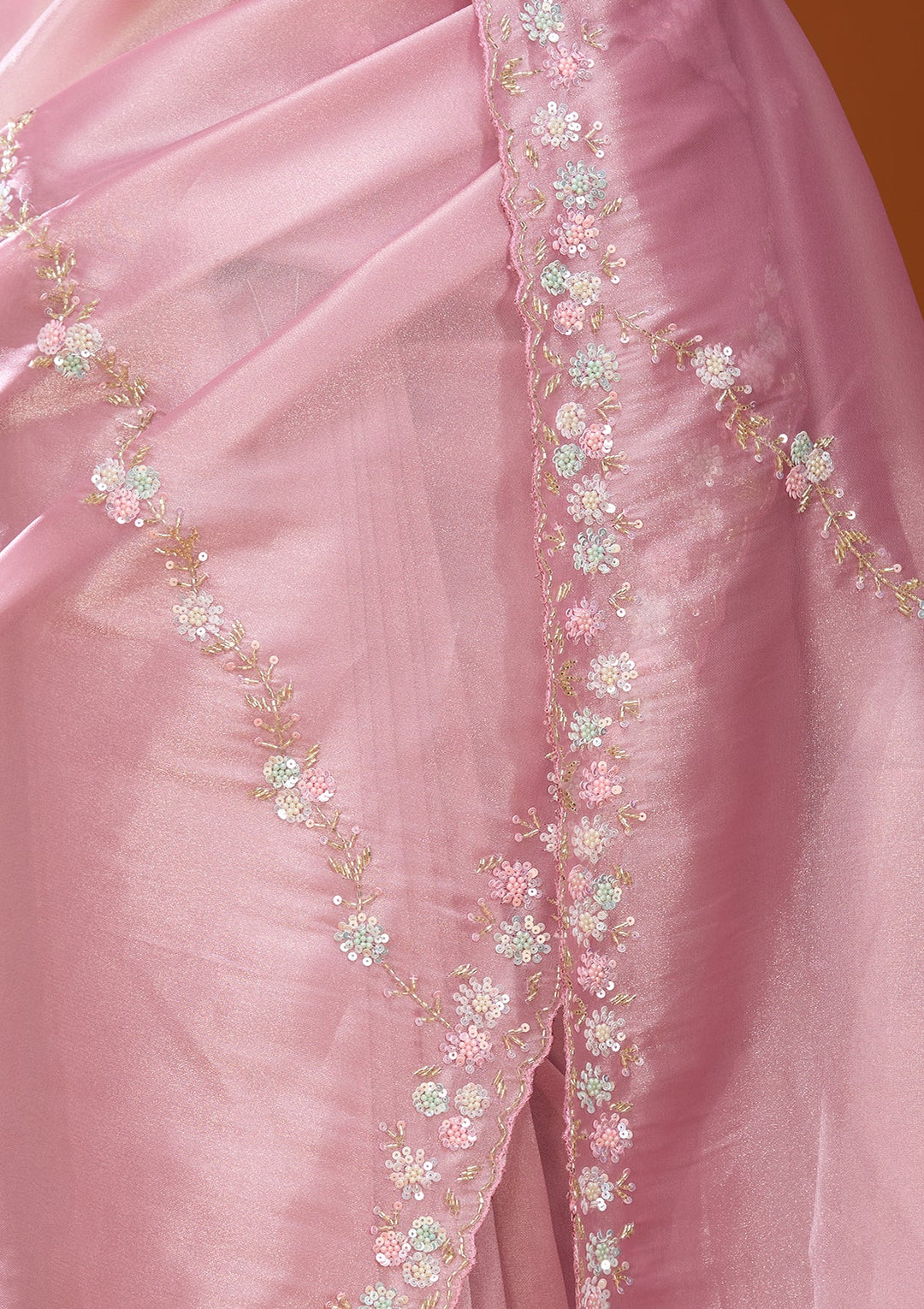 Pink Tissue Sequins Saree With Matching Blouse Piece